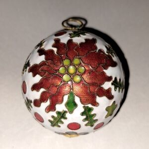 1980 Vtg Gorgeous Cloisonne Christmas Ornament Poinsettia Moon & Stars